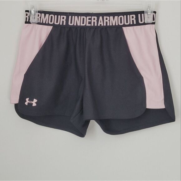 Under Armour Pink & Black Pull On Stretch Shorts Size Small - Picture 2 of 7